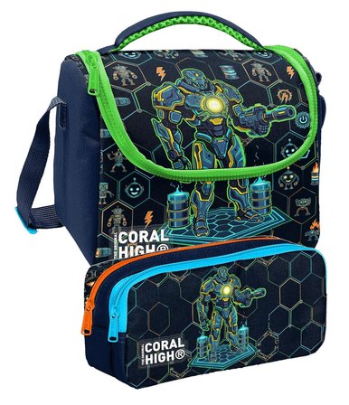 Coral High Lacivert Robot Baskılı Erkek Çocuk Beslenme ve Kalem Çantası Seti (37146+31046)
