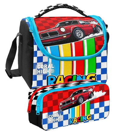 Coral High Kırmızı Racing Araba Baskılı Erkek Çocuk Beslenme ve Kalem Çantası Seti (37157+31057)