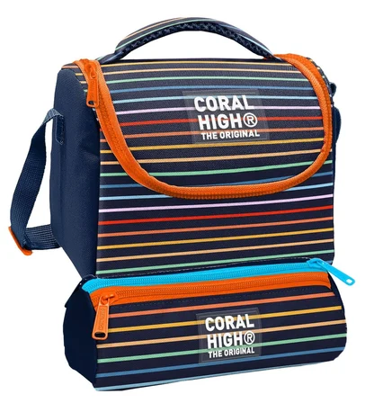 Coral High Beslenme Çantası ve Üç Gözlü Kalemlik Seti - Çok Renkli Çizgi Desenli Erkek Çocuk 37131