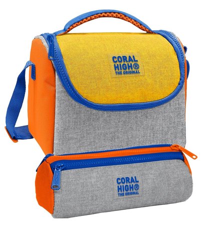 Coral High Beslenme Çantası ve Üç Gözlü Kalemlik Seti - Mavi Gri Turuncu Çizgi Desenli Erkek Çocuk 37121