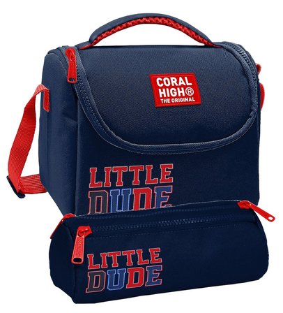 Coral High Beslenme Çantası ve Üç Gözlü Kalemlik Seti - Lacivert Kırmızı Little Dude Baskılı Erkek Çocuk 37119