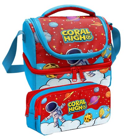 Coral High Erkek Çocuk Siyah Kahverengi Futbol Topu Baskılı İki Katlı Beslenme Çantası ve Kalemlik Seti (37208+31017)