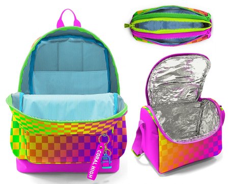 Coral High Kız Çocuk Sarı Mor Dama Desenli Üçlü İlkokul Okul Çanta Seti SETYGN33203A