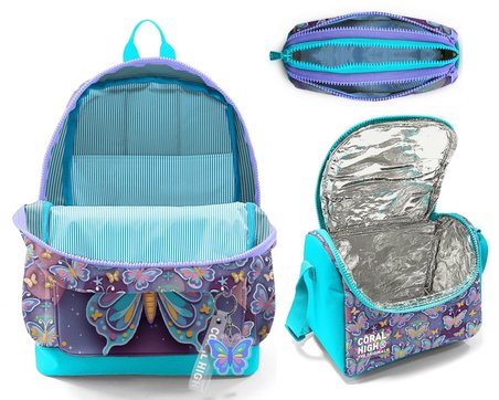 Coral High Kız Çocuk Pastel Renkli Kelebek Desenli Üçlü İlkokul Okul Çanta Seti SETYGN33206A