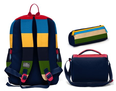Coral High Erkek Çocuk Çok Renkli Çizgi Desenli Üçlü İlkokul Okul Çanta Seti SETYGN33212A