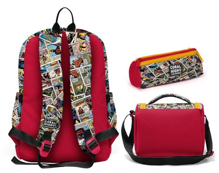 Coral High Erkek Çocuk Sarı Çizgi Roman Desenli Üçlü İlkokul Okul Çanta Seti SETYGN33215A
