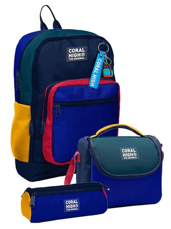 Coral High Erkek Çocuk Lacivert Çizgi Desenli Üçlü İlkokul Okul Çanta Seti SETYGN33222A