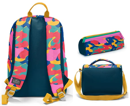 Coral High Renkli Kamuflaj Desenli Unisex İlkokul ve Ortaokul Üçlü Okul Çanta Seti SETYGN33232A