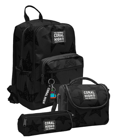 Coral High Siyah Yıldız Baskılı Erkek Çocuk İlkokul ve Ortaokul Üçlü Okul Çanta Seti SETYGN33237A