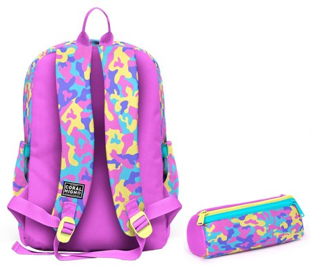 Coral High Okul Sırt Çantası ve Kalemlik Seti - Pembe Sarı Kamuflaj Kız Çocuk SETYGN33201C