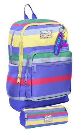 Coral High Okul Sırt Çantası ve Kalemlik Seti - Renkli Çizgi Desenli Kız Çocuk SETYGN33202C