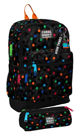 Coral High Okul Sırt Çantası ve Kalemlik Seti - Siyah Petek Desenli Erkek Çocuk SETYGN33210C