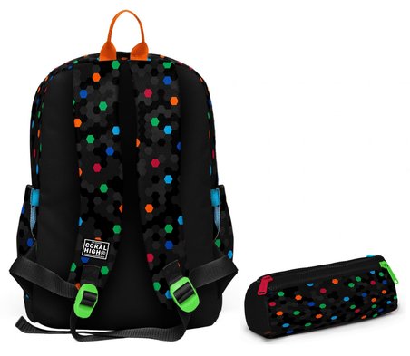 Coral High Okul Sırt Çantası ve Kalemlik Seti - Siyah Petek Desenli Erkek Çocuk SETYGN33210C