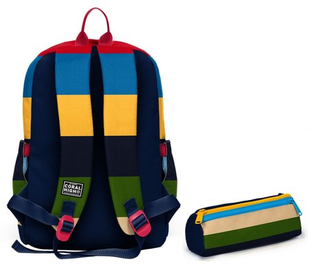 Coral High Okul Sırt Çantası ve Kalemlik Seti - Çok Renkli Çizgi Desenli Erkek Çocuk SETYGN33212C