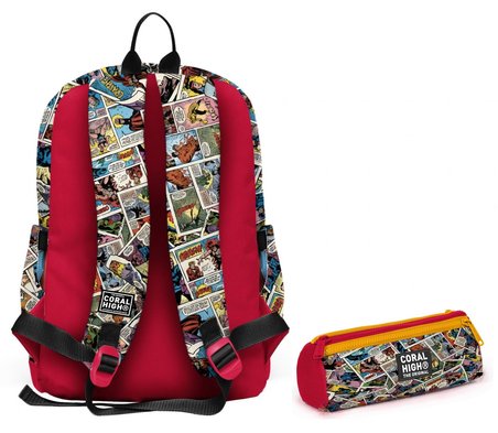 Coral High Okul Sırt Çantası ve Kalemlik Seti - Sarı Çizgi Roman Desenli Erkek Çocuk SETYGN33215C