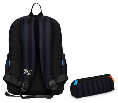 Coral High Okul Sırt Çantası ve Kalemlik Seti - Siyah Gri Çizgi Desenli Erkek Çocuk SETYGN33218C