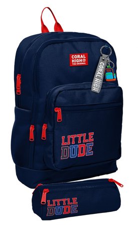 Coral High Okul Sırt Çantası ve Kalemlik Seti - Lacivert Kırmızı Little Dude Baskılı Erkek Çocuk SETYGN33219C