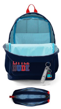 Coral High Okul Sırt Çantası ve Kalemlik Seti - Lacivert Kırmızı Little Dude Baskılı Erkek Çocuk SETYGN33219C