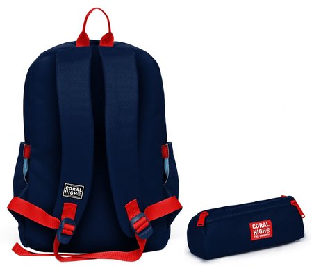 Coral High Okul Sırt Çantası ve Kalemlik Seti - Lacivert Kırmızı Little Dude Baskılı Erkek Çocuk SETYGN33219C