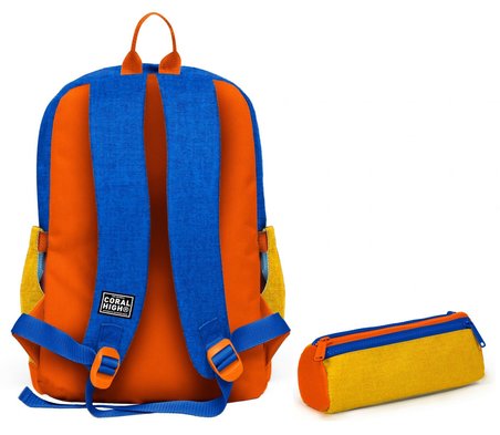 Coral High Okul Sırt Çantası ve Kalemlik Seti - Mavi Gri Turuncu Çizgi Desenli Erkek Çocuk SETYGN33221C