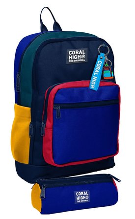 Coral High Okul Sırt Çantası ve Kalemlik Seti - Lacivert Çizgi Desenli Erkek Çocuk SETYGN33222C