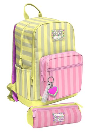 Coral High Sarı Pembe Çizgi Desenli İlk ve Ortaokul Sırt Çantası ve Kalemlik Seti Kız - SETYGN33223C