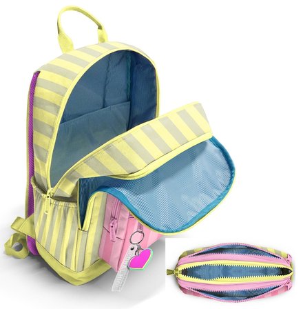 Coral High Sarı Pembe Çizgi Desenli İlk ve Ortaokul Sırt Çantası ve Kalemlik Seti Kız - SETYGN33223C