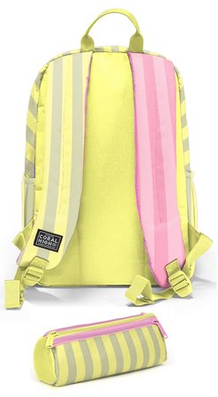 Coral High Sarı Pembe Çizgi Desenli İlk ve Ortaokul Sırt Çantası ve Kalemlik Seti Kız - SETYGN33223C
