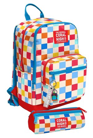 Coral High Kırmızı Çok Renkli Dama Desenli İlk ve Ortaokul Sırt Çantası ve Kalemlik Seti Kız - SETYGN33225C