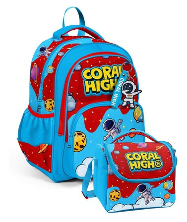 Coral High Erkek Çocuk İlkokul Çantası ve Beslenme Seti - Kırmızı Mavi Astronot Baskılı SETYGN33245B