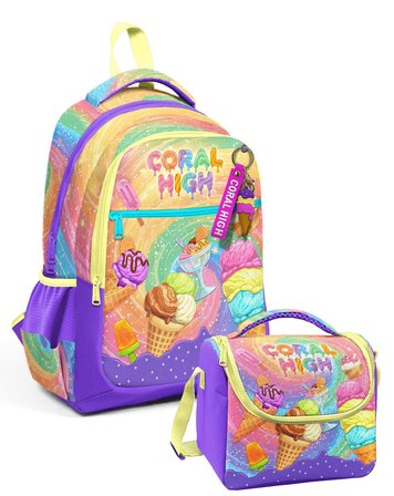 Coral High Mor Sarı Dondurma Baskılı Kız Çocuk Okul Çantası ve Thermo Beslenme Çantası Seti