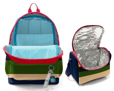 Coral High Çok Renkli Çizgi Desenli Erkek Çocuk Sırt Çantası ve Beslenme Çantası Seti (4 Gözlü Sırt Çantası)
