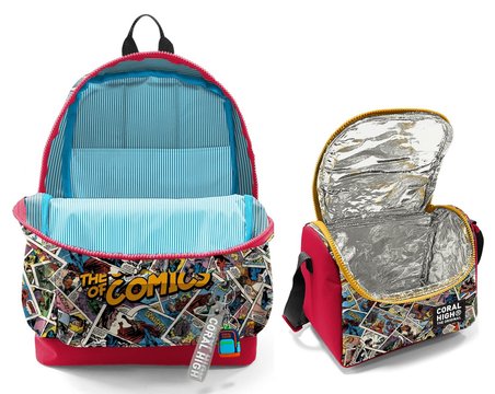 Coral High Sarı Çizgi Roman Desenli Erkek Çocuk Sırt Çantası ve Beslenme Çantası Seti (4 Gözlü Sırt Çantası)
