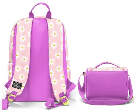 Coral High Pembe Beyaz Papatya Desenli (Kız Çocuk) Okul Sırt ve Beslenme Çantası Seti - SETYGN33224B