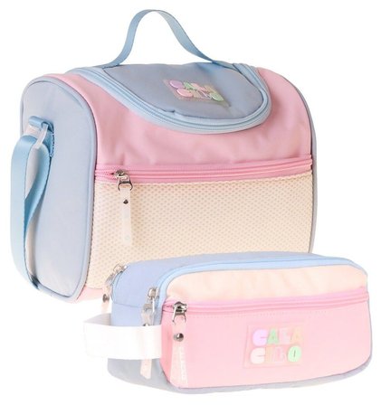 CalaCilo Cloudy Pembe Mavi Renkli Kız Çocuk Pembe - Mavi Renk Beslenme Çantası ve Kalemlik Seti - SETCC-C4087