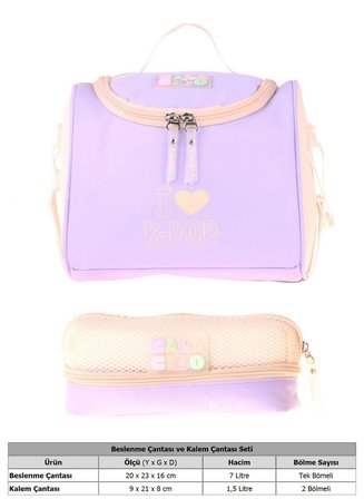 CalaCilo K-Pop Lilac Kız Çocuk Lila Renk Beslenme Çantası ve Kalemlik Seti - SETCC-C4105