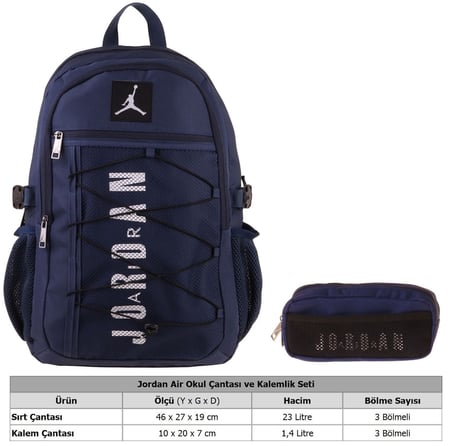 Jordan Air New York Navy Blue Lacivert İkili Sırt Çantası ve Kalemlik Seti - Erkek Çocuk - SETJA-Q3166C