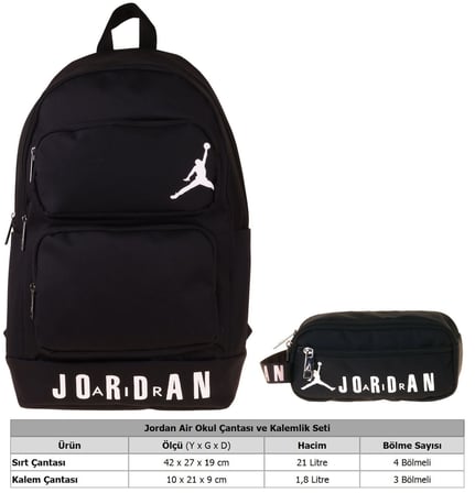 Jordan Air Cleveland Black Siyah İkili Sırt Çantası ve Kalemlik Seti - Erkek Çocuk - SETJA-Q3168C