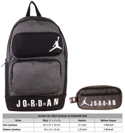 Jordan Air Cleveland Grey Gri İkili Sırt Çantası ve Kalemlik Seti - Erkek Çocuk - SETJA-Q3170C
