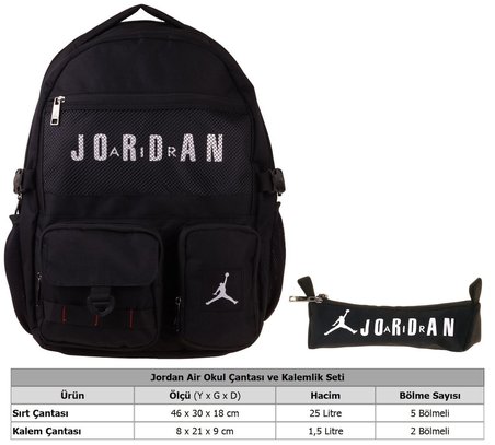Jordan Air Brooklyn Black Siyah İkili Sırt Çantası ve Kalemlik Seti - Erkek Çocuk - SETJA-Q3180C