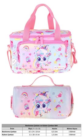Kaukko Kids Kız Çocuk Dondurma Desenli Pembe Thermo Beslenme Çantası ve Kalemlik Seti - SETKK-L5284