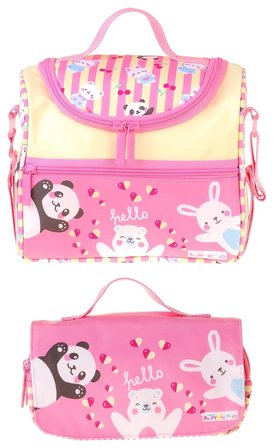Kaukko Kids Kız Çocuk Hello Baskılı Sarı - Pembe Thermo Beslenme Çantası ve Kalemlik Seti - SETKK-L5309