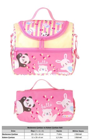 Kaukko Kids Kız Çocuk Hello Baskılı Sarı - Pembe Thermo Beslenme Çantası ve Kalemlik Seti - SETKK-L5309