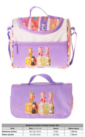 Kaukko Kids Kız Çocuk Cat Life Baskılı Mor - Krem Thermo Beslenme Çantası ve Kalemlik Seti - SETKK-L5314