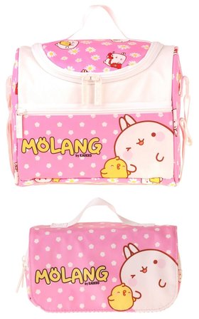 Kaukko Kids Kız Çocuk Molang Baskılı Pembe - Sarı Thermo Beslenme Çantası ve Kalemlik Seti - SETKK-L5319