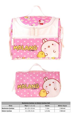 Kaukko Kids Kız Çocuk Molang Baskılı Pembe - Sarı Thermo Beslenme Çantası ve Kalemlik Seti - SETKK-L5319
