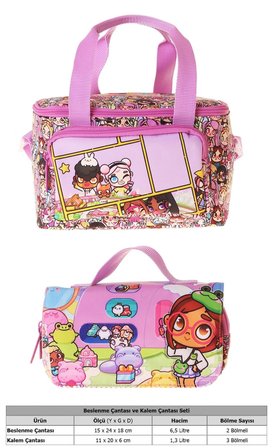 Kaukko Kids Kız Çocuk Nagy Baskılı Pembe Thermo Beslenme Çantası ve Kalemlik Seti - SETKK-L5334