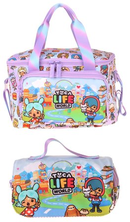 Kaukko Kids Kız Çocuk Toca Life Baskılı Lila - Turkuaz Thermo Beslenme Çantası ve Kalemlik Seti - SETKK-L5339