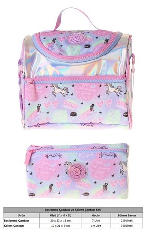 Kaukko Kids Kız Çocuk Dream Baskılı Çok Renkli Thermo Beslenme Çantası ve Kalemlik Seti - SETKK-L5344