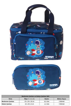 Kaukko Kids Erkek Çocuk Astronot Baskılı Lacivert Thermo Beslenme Çantası ve Kalemlik Seti - SETKK-L5365